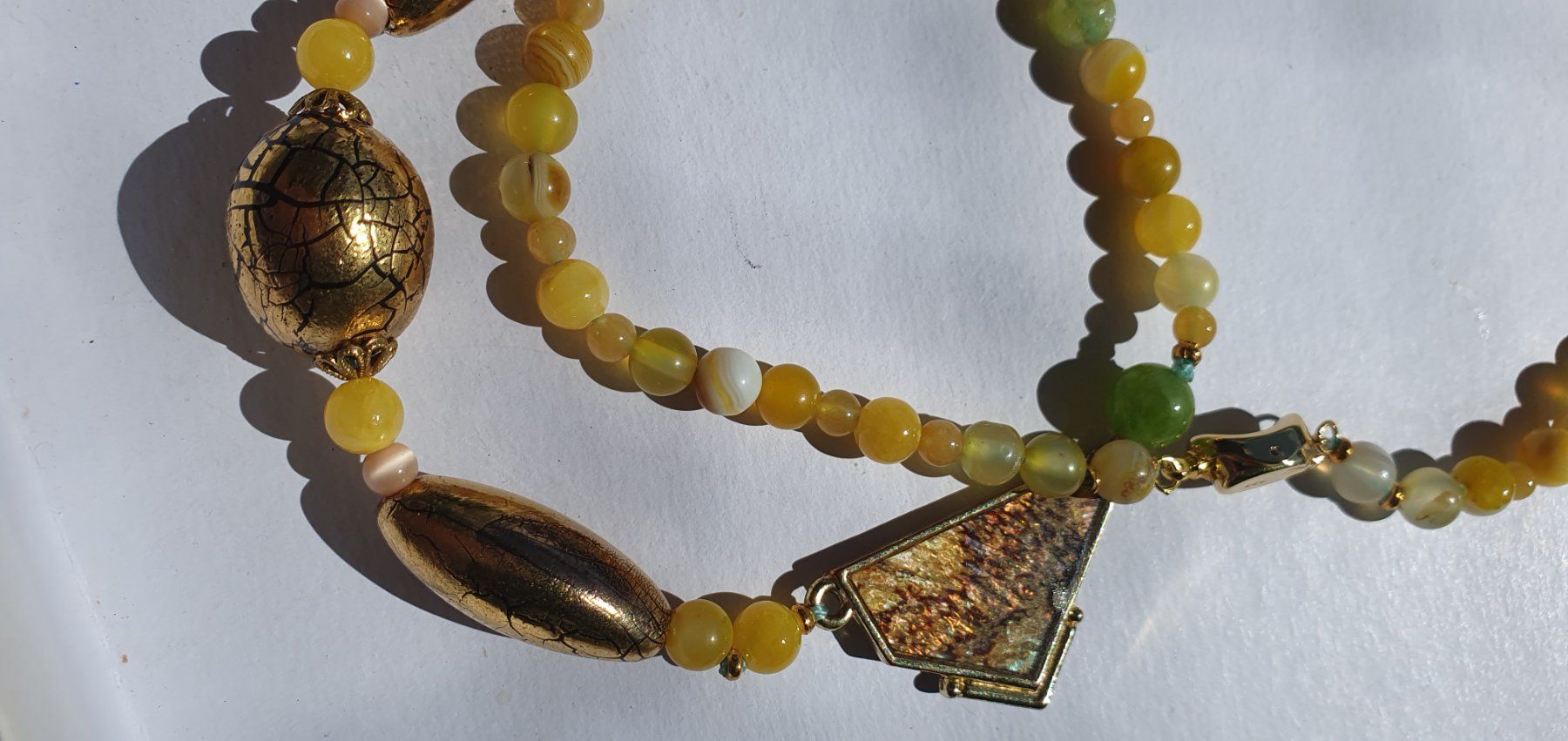 Ketten: Unikat. Gelb Agate mit Peridot und Perlmutt – Neu (gemäss Beschreibung) aus Benglen von Meercat3 5
