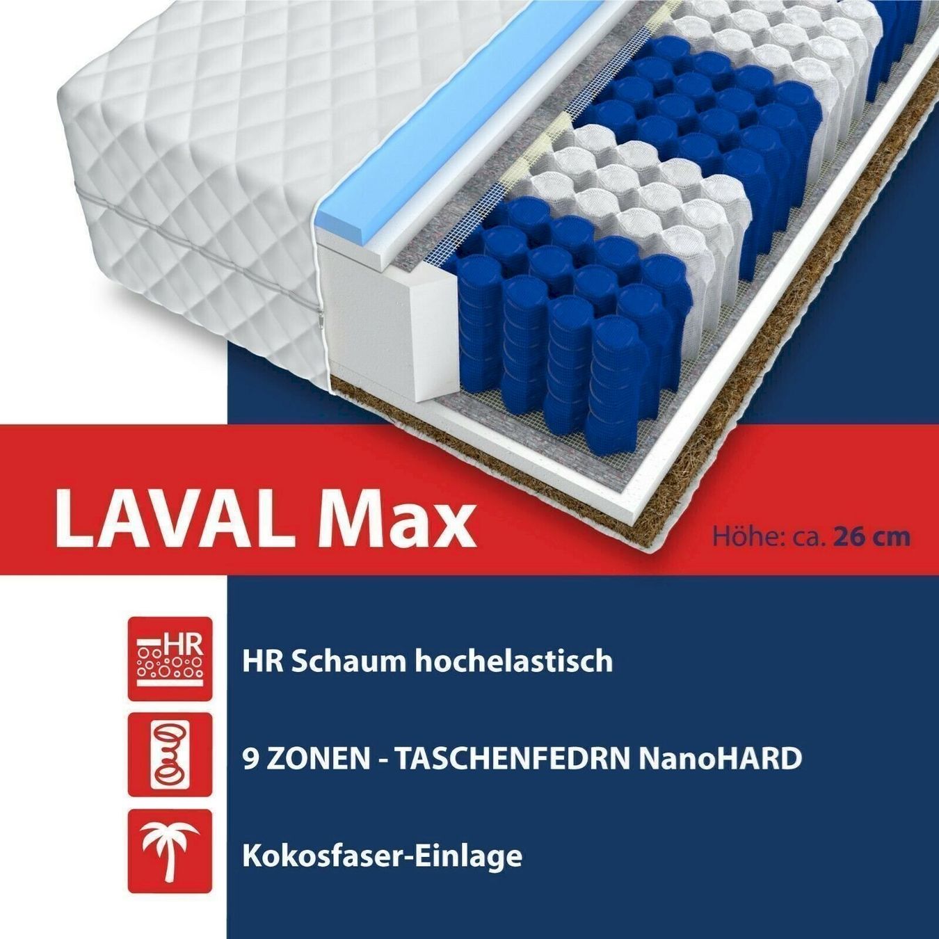 Matelas: FDM Matratze 180x200 LAVAL MAX 26cm – Neuf avec emballage d'origine à Bottighofen par zaap 3