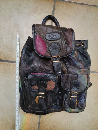 Vintage Lederrucksack, Patchwork-Design - Top Zustand!