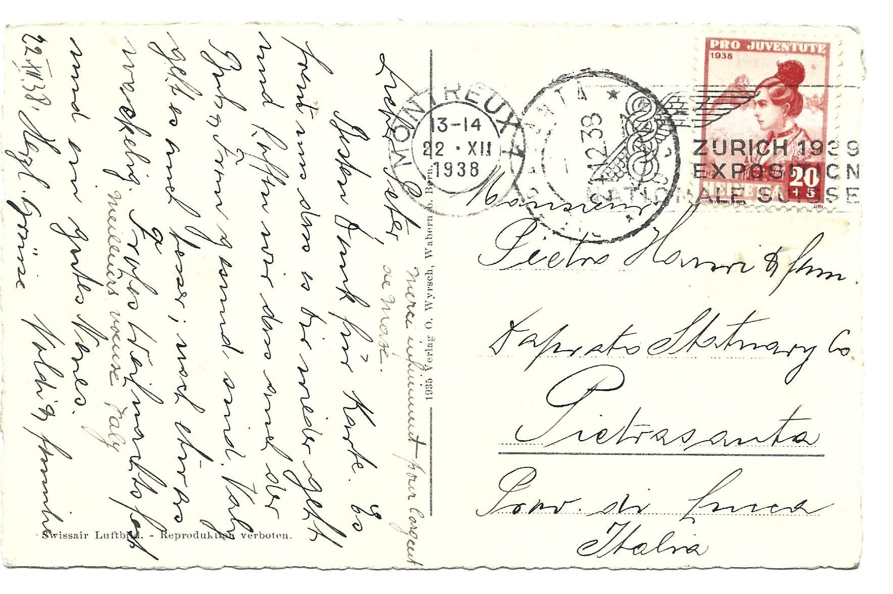 Cartoline postali: Ansichtskarte 22.XII.1938 / mit Pro Juventute Nr. J87 – Usato da Gordola venduto da tist