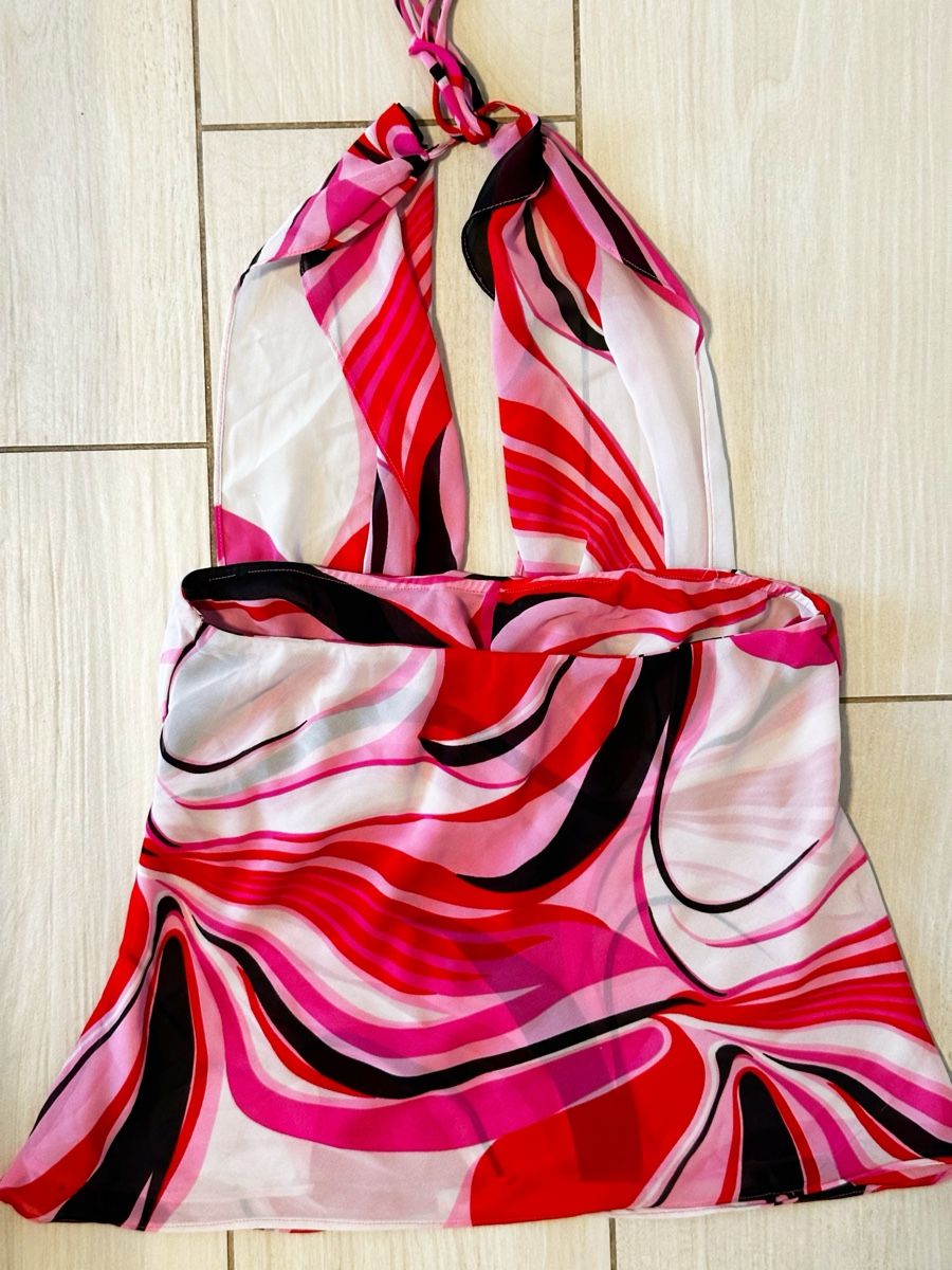 Top: Halterneck Top rosa gemustert Grösse M – Usato da Eglisau venduto da Brewster1 1