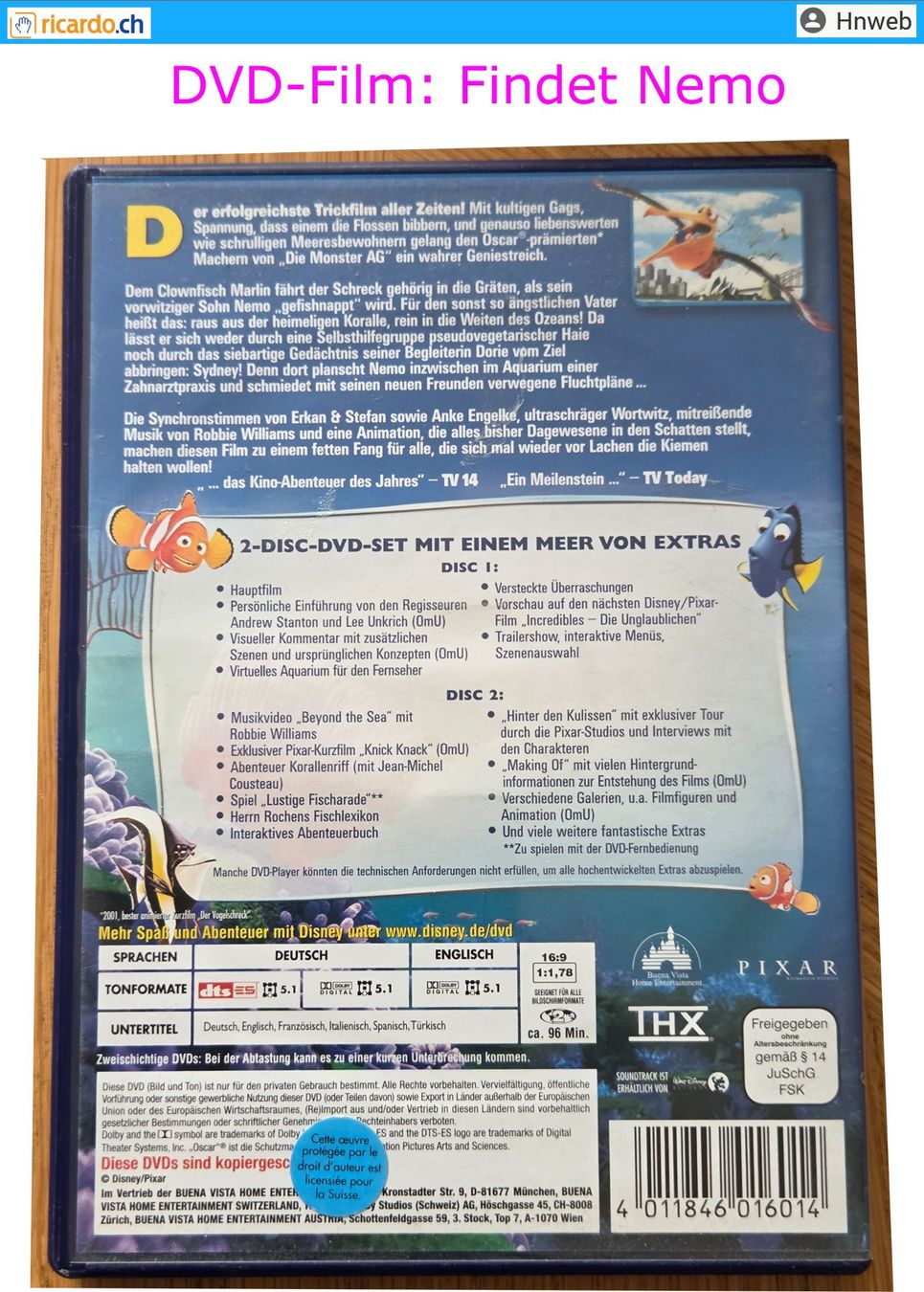 Tutti i DVDs: DVD-Film: FINDET NEMO – Usato da Kaisten venduto da Hnweb 2