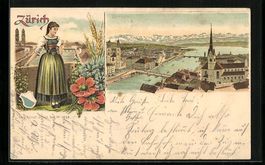 Litho Zürich, Stadtansicht, Züricherin