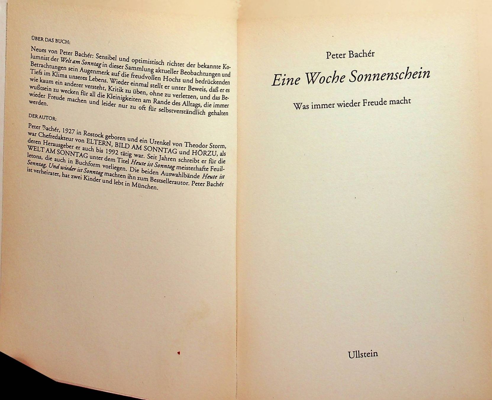 Libri: Peter Bachèr Eine Woche Sonnenschein – Usato da Reitnau venduto da Zaomir 3