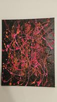 Peinture abstraite couleurs vives sur fond noir. 40x50cm