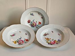 MEISSEN – 3 Suppenteller, Dekor Ozier, Blumen/Insekten