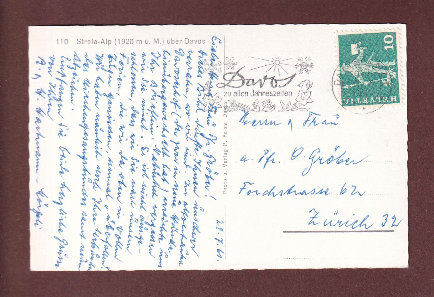 Cartoline postali: STRELA-ALP über Davos - 1961 – Usato da Pully venduto da nicecards-shop 1