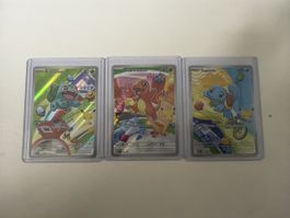 3 Pokémon Karten Bulbasaur Charmander Squirtle Set neu