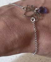 Bracelet argent 925 motif lotus pendentif violet