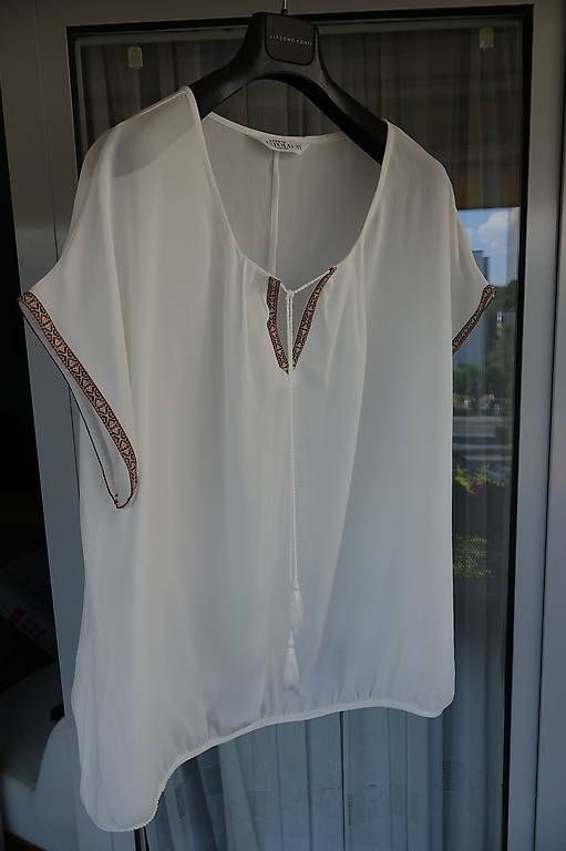 Ulla Popken Camicette: Blouse Ulla Popken blanche à finitions colorées, 50 – Usato da Chavannes-pres-Renens venduto da ranvyas
