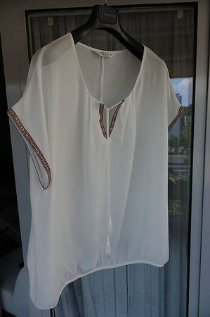 Blouse Ulla Popken blanche à finitions colorées, 50