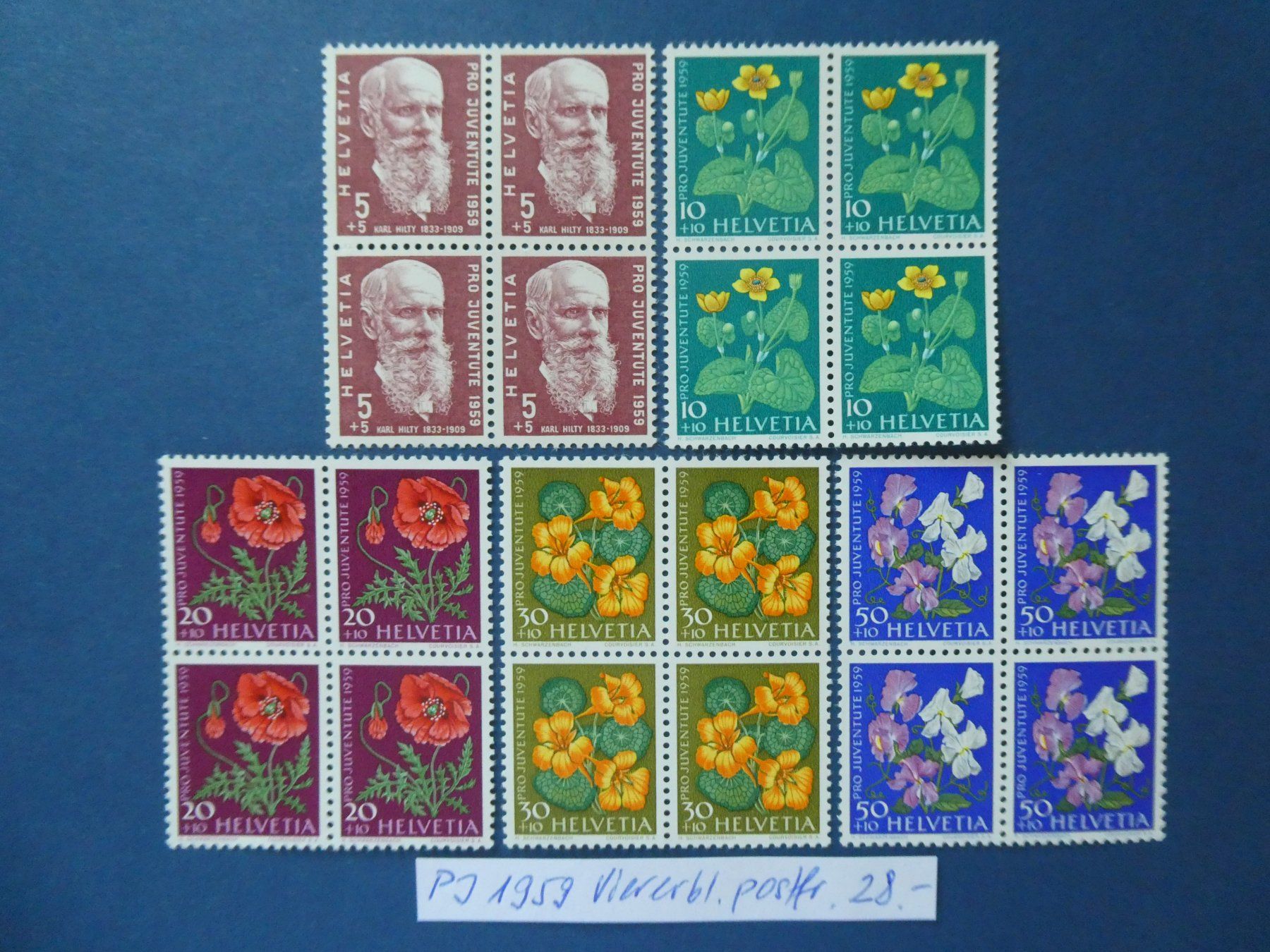 Tutti i francobolli: PJ 1959 postfrische ** Viererblöcke – Usato da Lausen venduto da Herbamare01