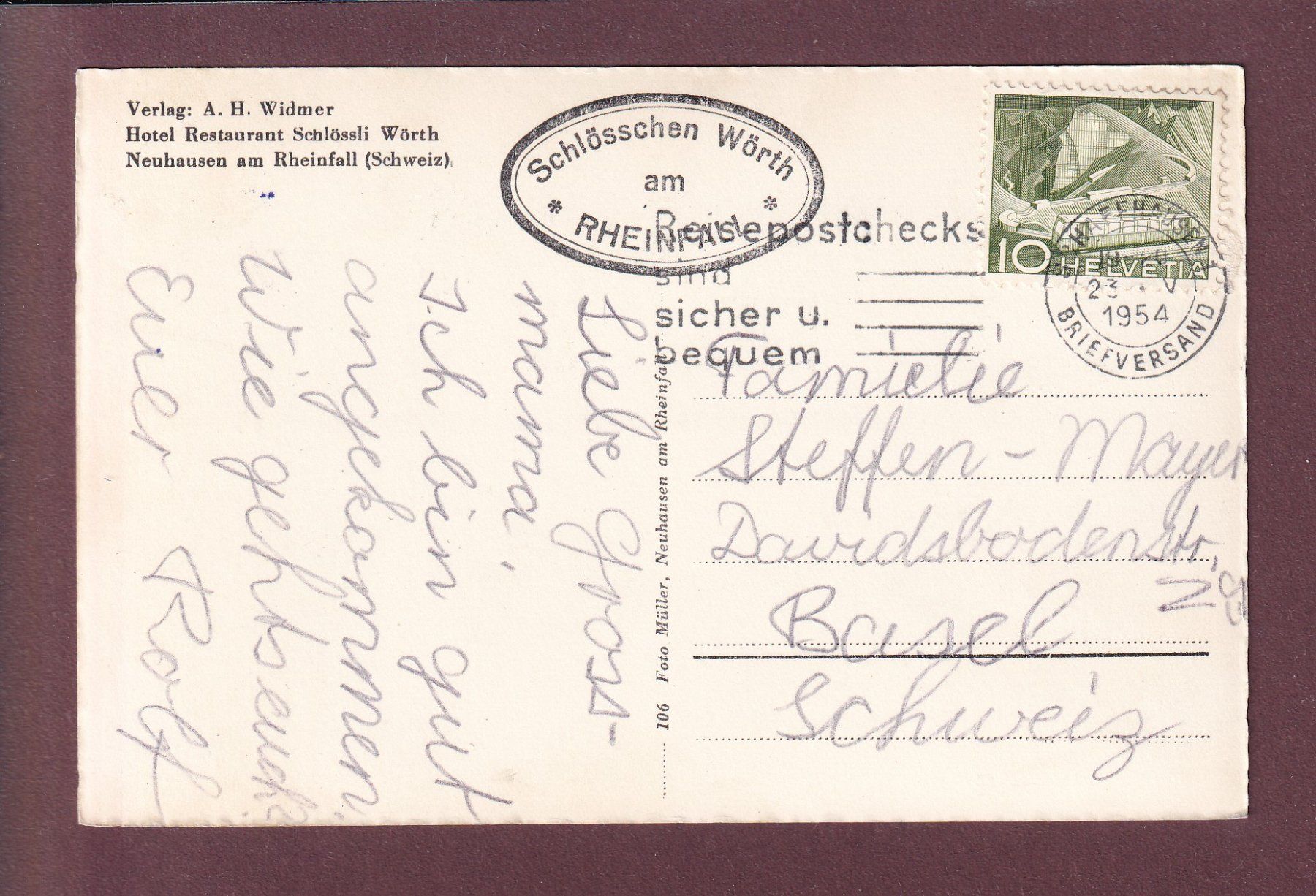 Ansichtskarten: RHEINFALL bei Neuhausen - 1954 – Gebraucht aus Pully von nicecards 1