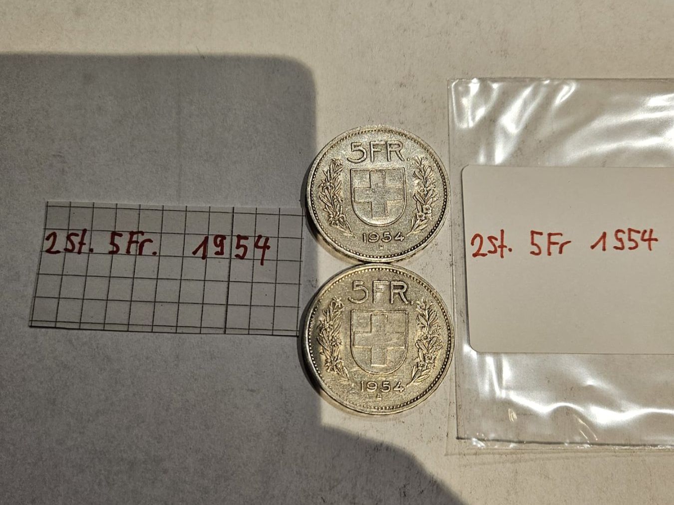 Tutti le monete: zwei Fünfliber Schweiz von 1954 – Usato da Grächen venduto da Hel7890