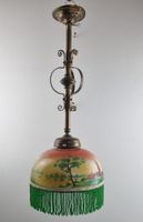 Jugendstil Hängelampe aus Glas mit Messinggestänge