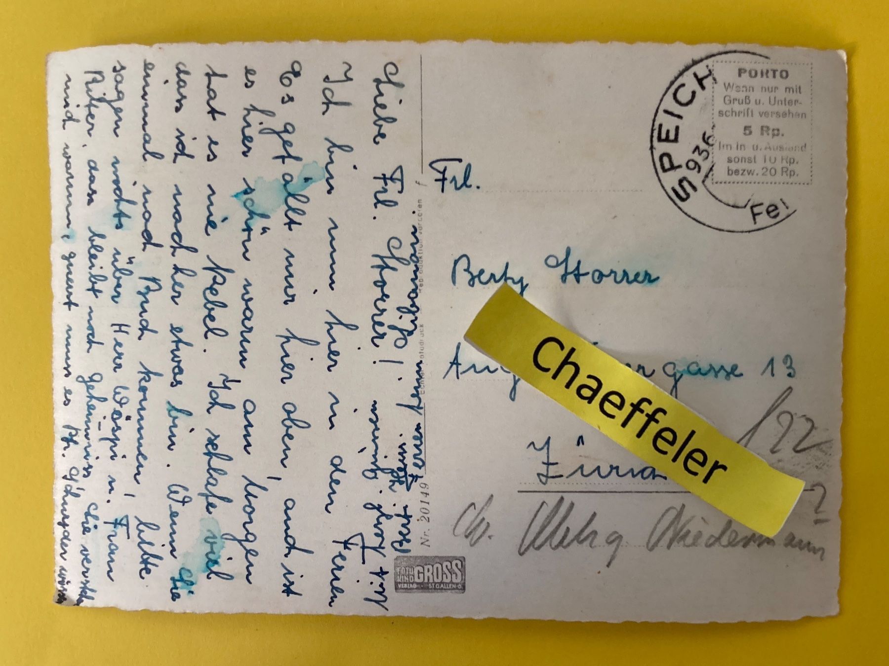 Cartoline postali: 20149 Speicher App. – Usato da Zürich venduto da Chaeffeler 1