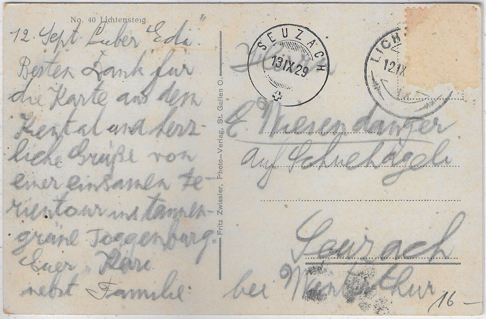 Cartoline postali: Lichtensteig - Generalansicht - Litho – Usato da Ettingen venduto da Kartenplanet 1