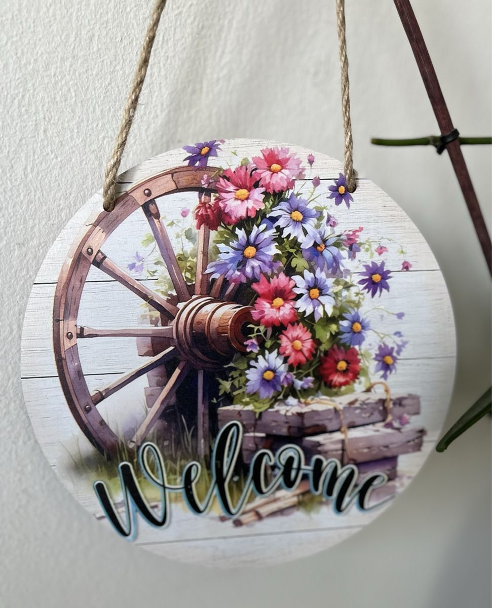 Schilder: Welcome: Rustikales Blumen-Schild – Neu (gemäss Beschreibung) aus Baar von sfhandmade