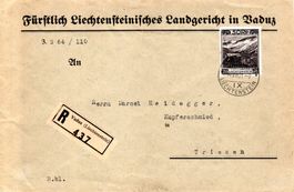 1931 BELEG MALBUN 50 RP - 11 1/2 : 10 1/2 GESTEMPELT VADUZ