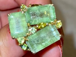 Apple Green Kyanites Tourmalines SS925 14k Gold Vermeil Ring