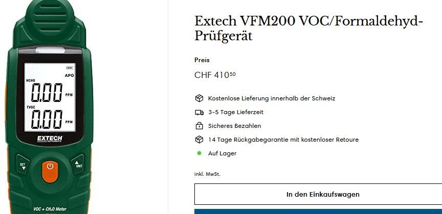 Misurare: Extech VFM200 Formaldehyd-Prüfgerät  Testeur de formaldéhyde – Usato da Collonges venduto da arashee 1