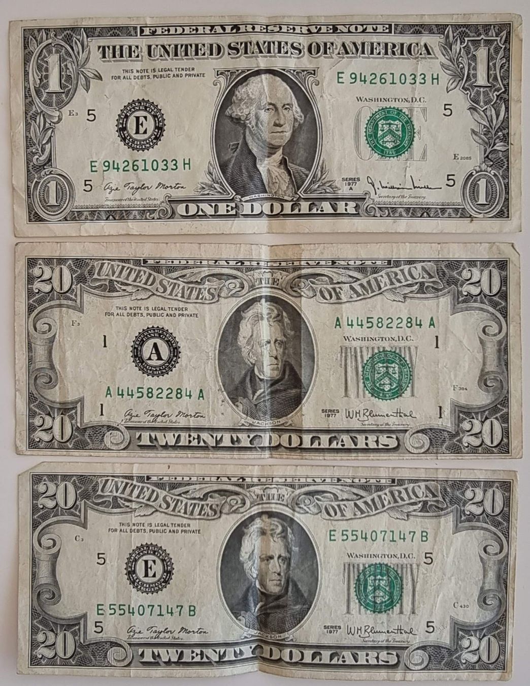 Banconote: Billets Américains $1 et $20 - 1977 – Usato da La Tour-de-Peilz venduto da Resize 1