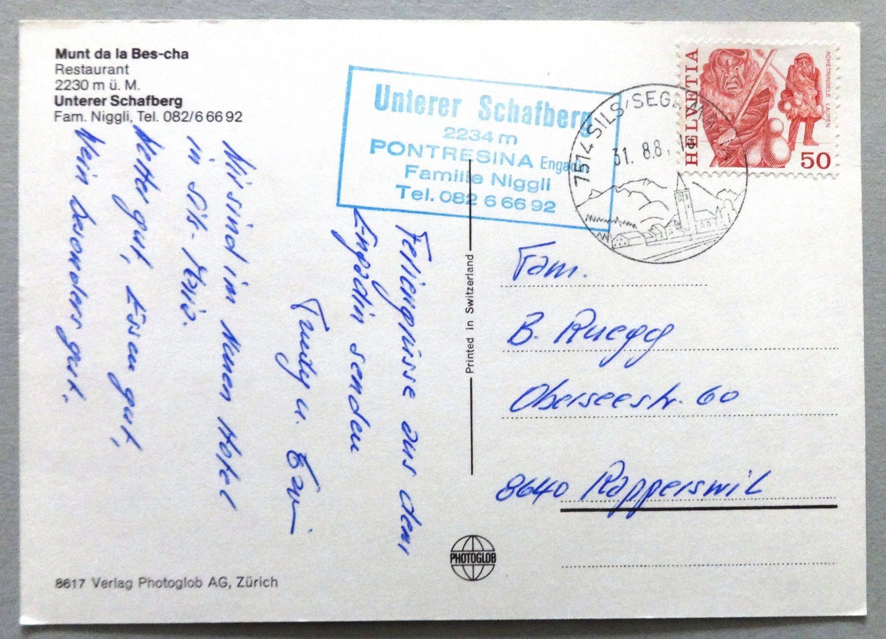 Cartoline postali: Pontresina – Usato da Fétigny venduto da Billy2miny 1
