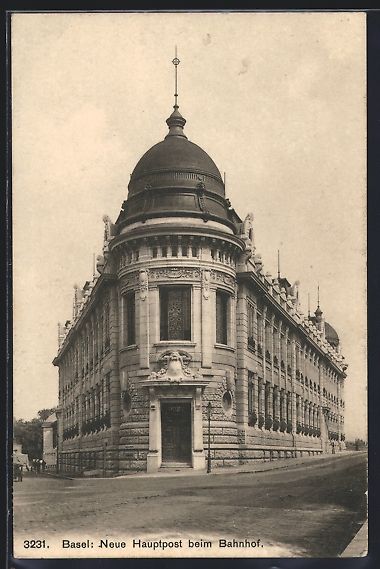 Cartoline postali: AK Basel, Neue Hauptpost beim Bahnhof – Usato da Berlin venduto da bartko-reher