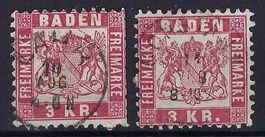 Altdeutschland 1868 Baden 3 Kreuzer gest.