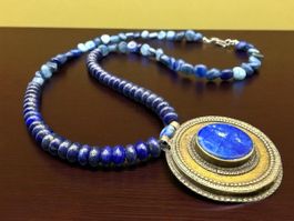 Unikat 💎 Halskette Lapislazuli, antikem Anhänger, Kyanit