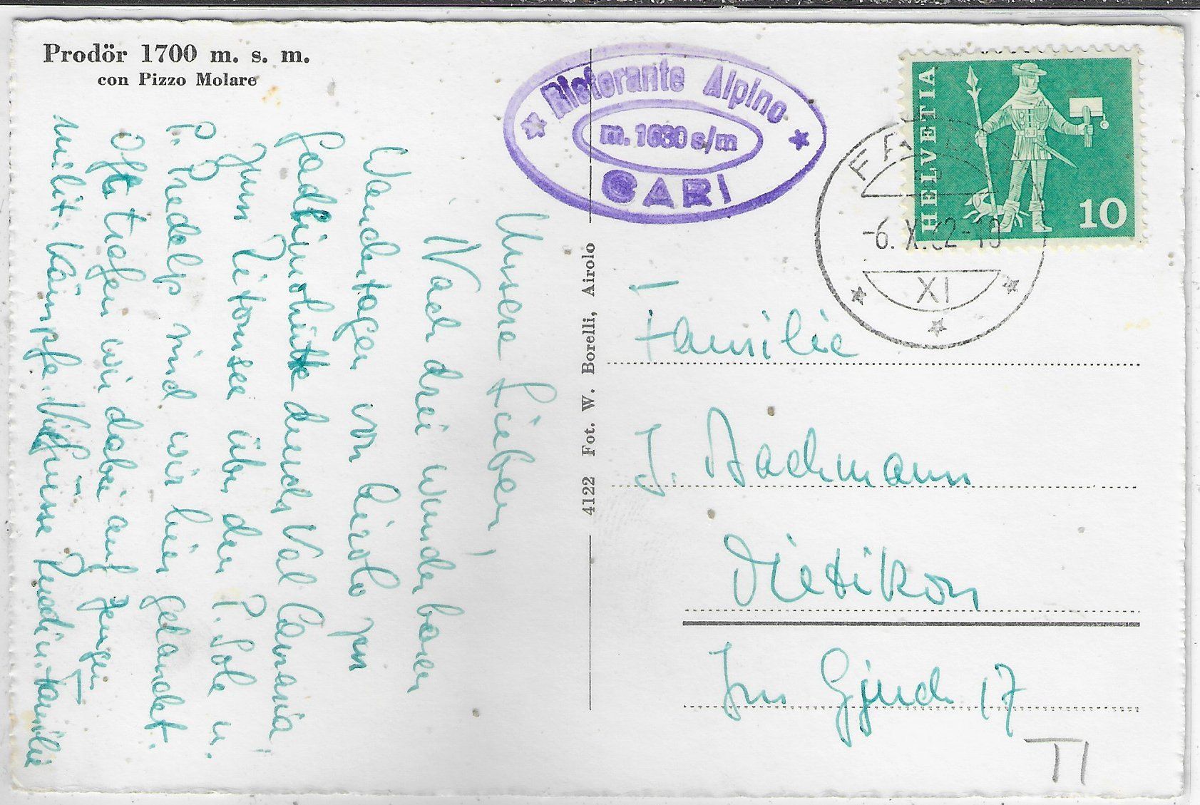 Cartoline postali: Prodör con Pizzo Molare – Usato da Ettingen venduto da Kartenplanet 1