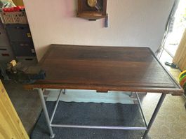 Workbench with Metal Frame, Wood Top, Acceptable