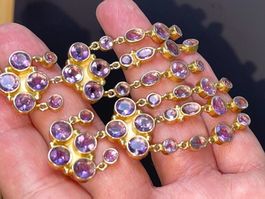 Rose de France Amethysts Chandelier SS925 22k Gold Earrings