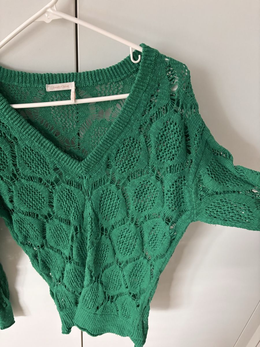 Chloé Maglioni & Felpe: See By Chloe Green Knit Sweater Openwork Pattern Size S – Usato da Fribourg venduto da aix_fs82 4