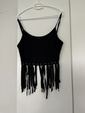 Schwarzes Fransen Top von Chic&Booti, Grösse S, Sommer
