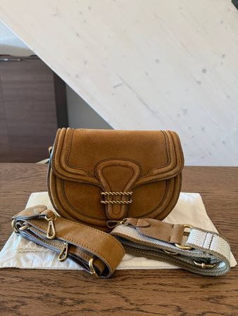 ZARA Wildleder Umhängetasche braun, 2 Riemen