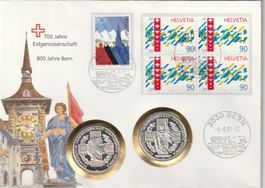 Numisbrief 2 Unzen 800 Jahre Bern 1991