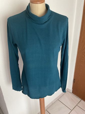 Rollkragenpullover Alkena Seide petrol Grösse S neu Lang Arm