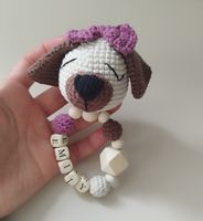 Dog Rattle Toy, Crochet Animal, Personalised Name