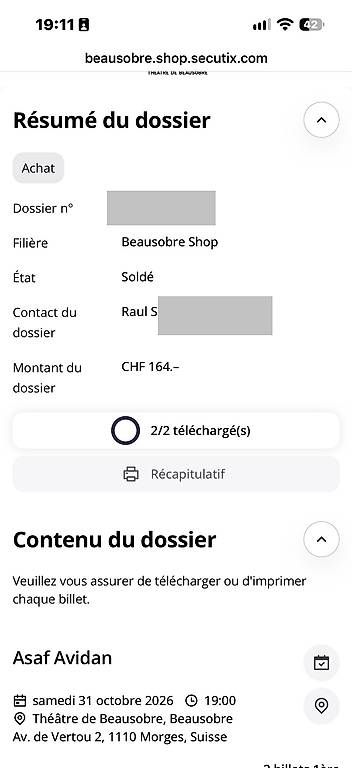 Biglietti: 2 billets pour Asaf Avidan Morges 31.10 – Nuovo e nell'imballaggio originale da Geneve venduto da rau_c6vz