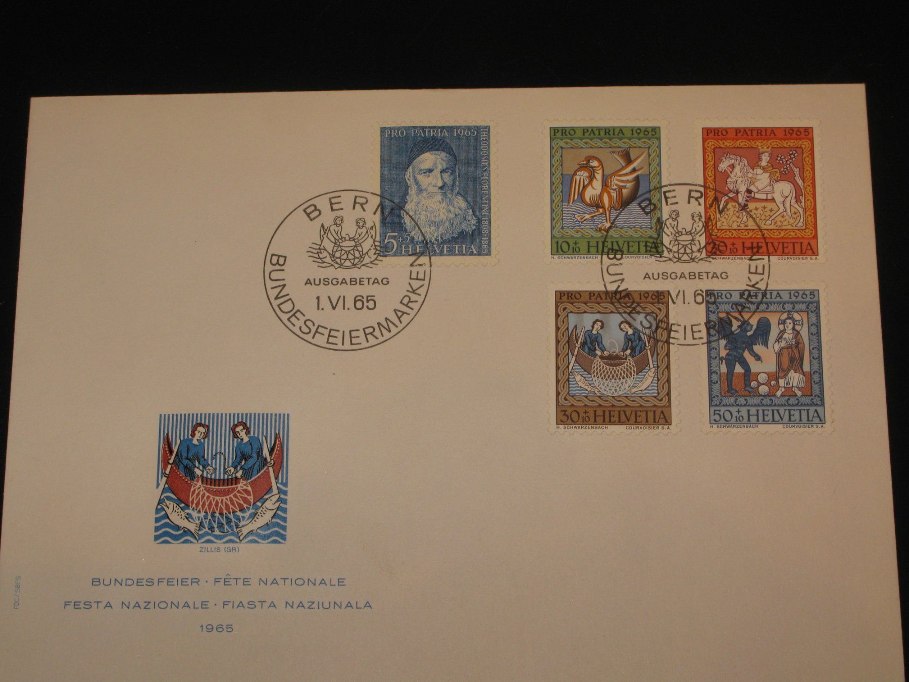 Tutti i francobolli: Pro Patria FDC 1965 Nr. 123 - 127 "Deckengemälde" – Usato da Riken AG venduto da HEROWE