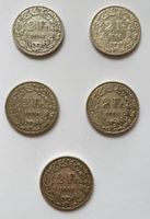 5 x 2 Franken Silbermünzen CH 1914 - 1922