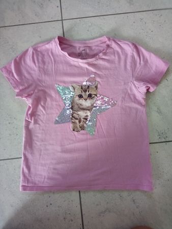 H&M T-Shirt rosa Grösse 134/140 Katze pailletten