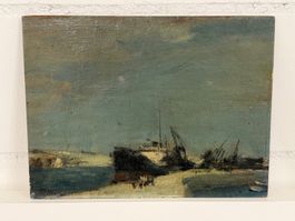 Oelbild Hafen Motiv signiert gebrauchter Zustand