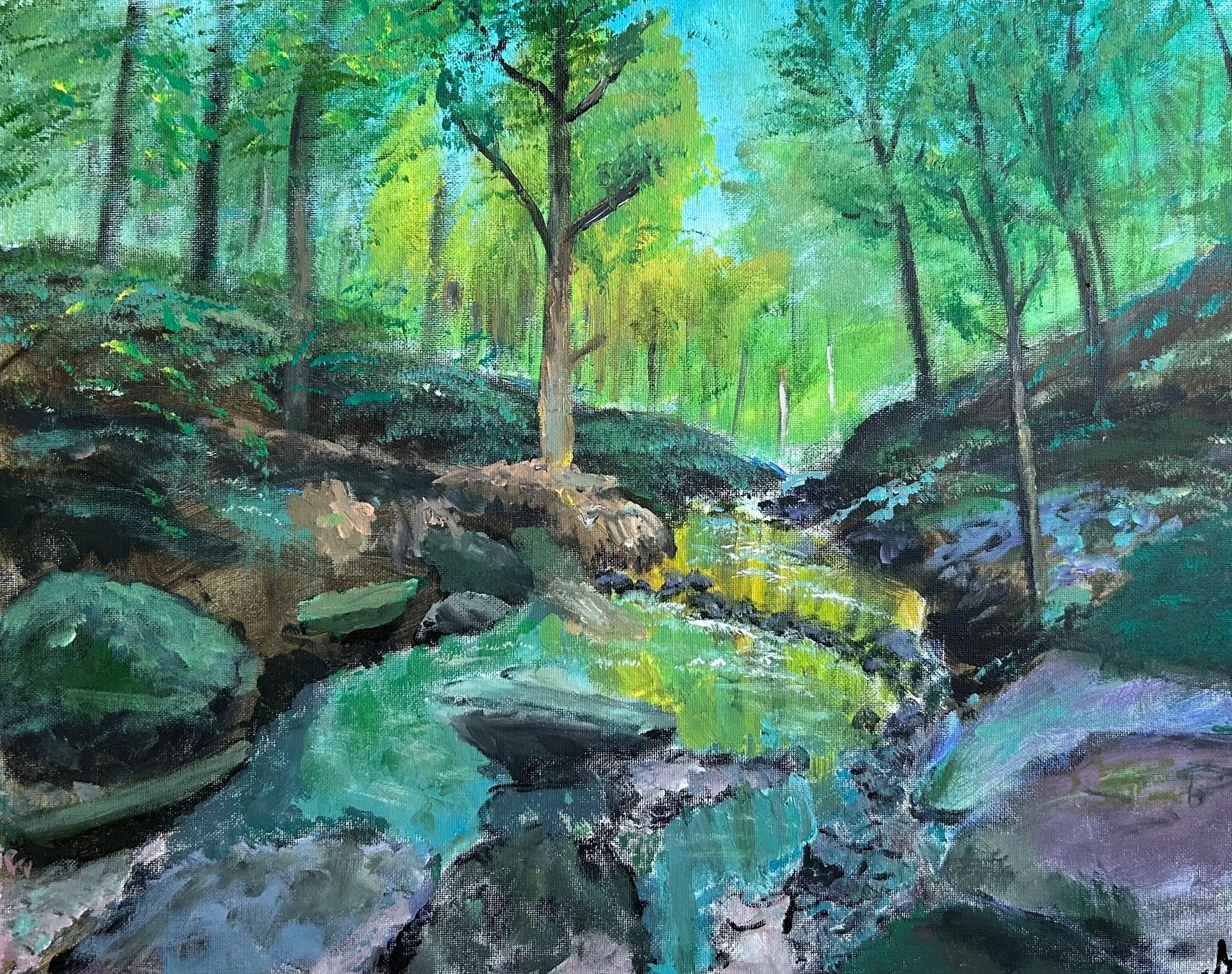 Tableaux: Landschaftsbild Wald mit Bach, 40x50cm – Neuf avec emballage d'origine à Pfäffikon SZ par Andrei_Moro_Kunst