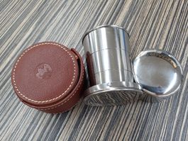 Faltbecher / Reisebecher aus Edelstahl mit Lederetui