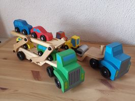 Auto-Transporter aus Holz mit Autöli