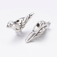 3 Metallperlen Vogel Tibet Silber 7x14x4,5mm