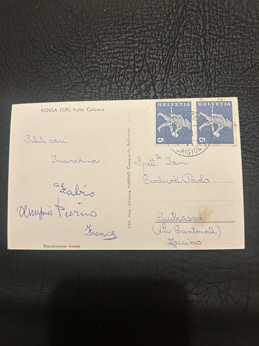 Ansichtskarten: Rossa Valle Calanca  – Gebraucht aus Breganzona von Milesbo 1