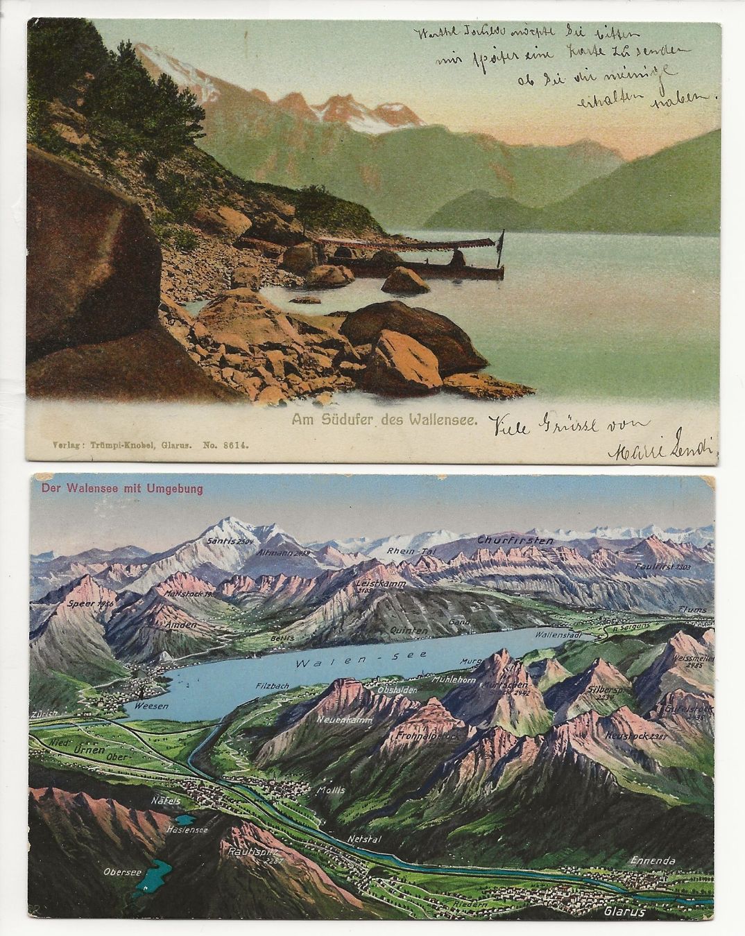 Cartoline postali: 1908 + 1921 Walensee Wallensee Walenstadt 2x alte Karten – Usato da Müswangen venduto da buyin